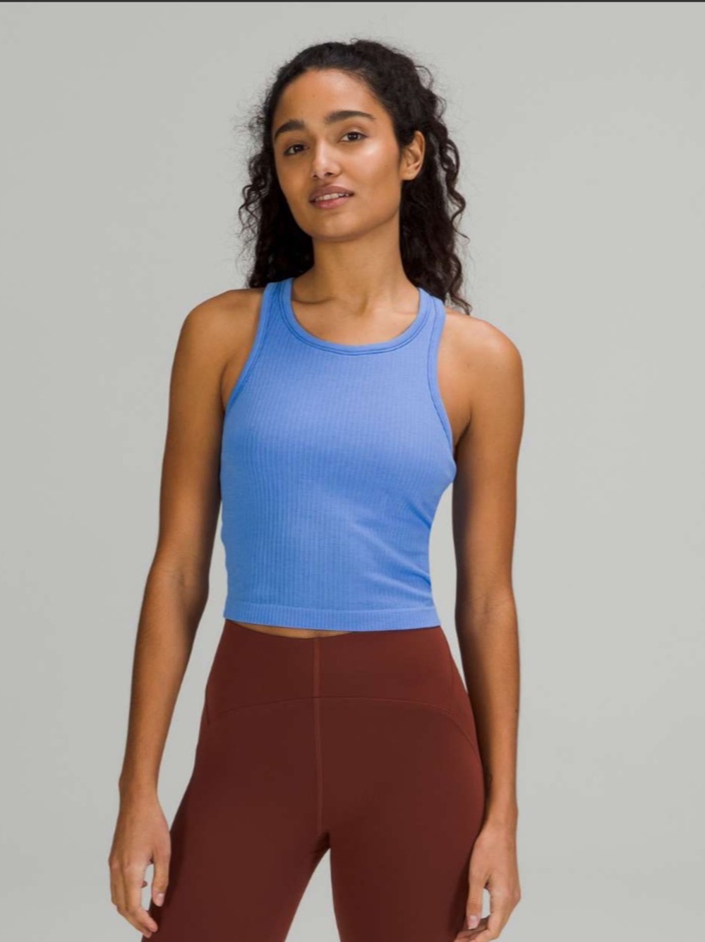 Lululemon Ebb to Street Cropped Racerback Tank Top Blue Nile Sz 12 *small snag*